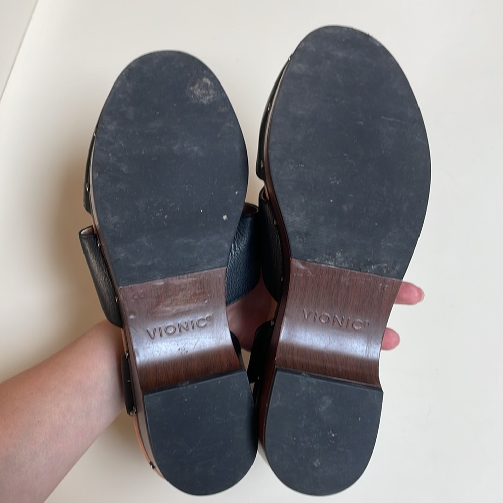 Vionic Faye T-Strap Casual Black Leather Clog Orthotic Support Sz 9 Close Toe - Picture 10 of 14